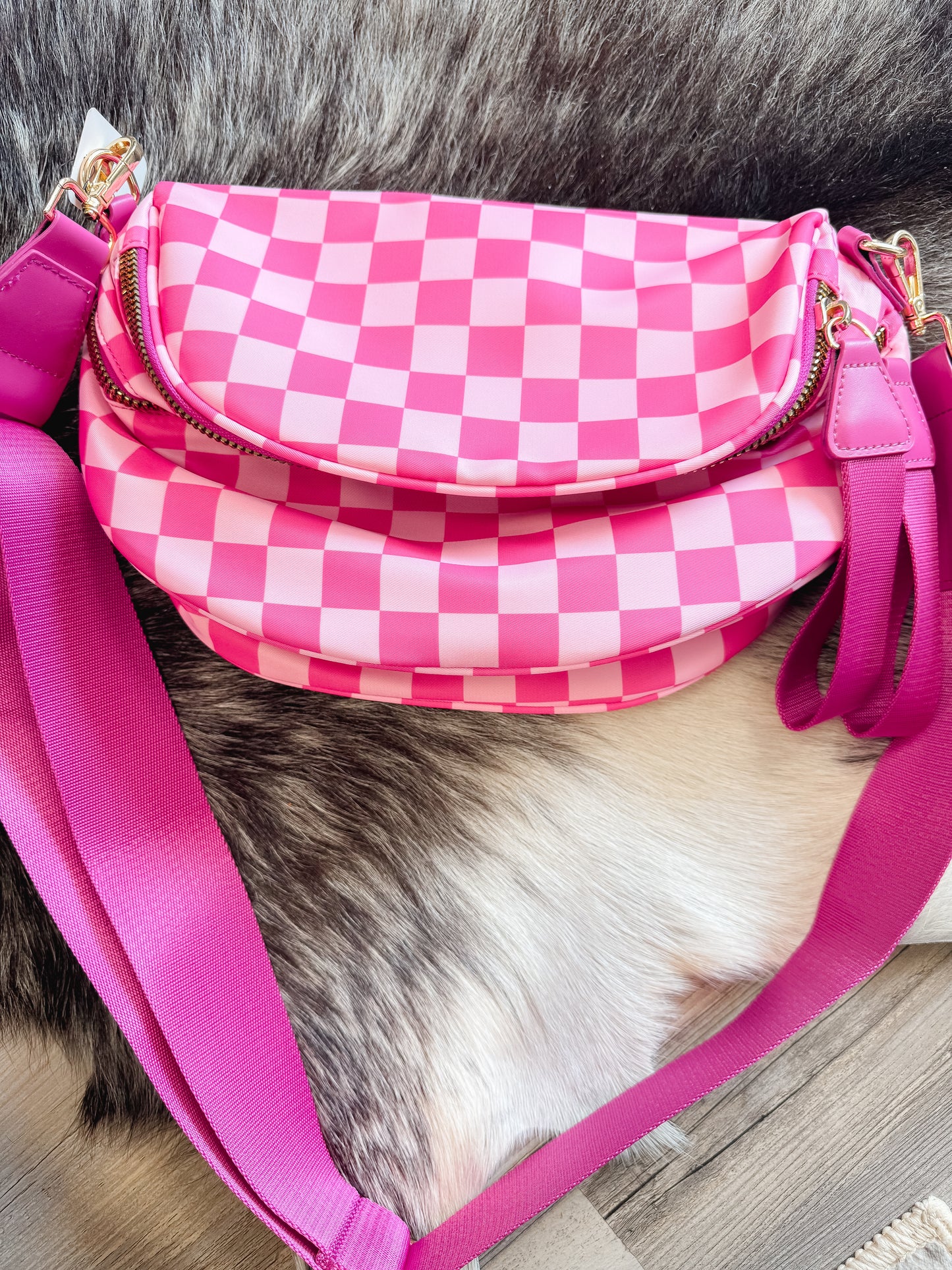 Checkered Double Zip Nylon Bag #801