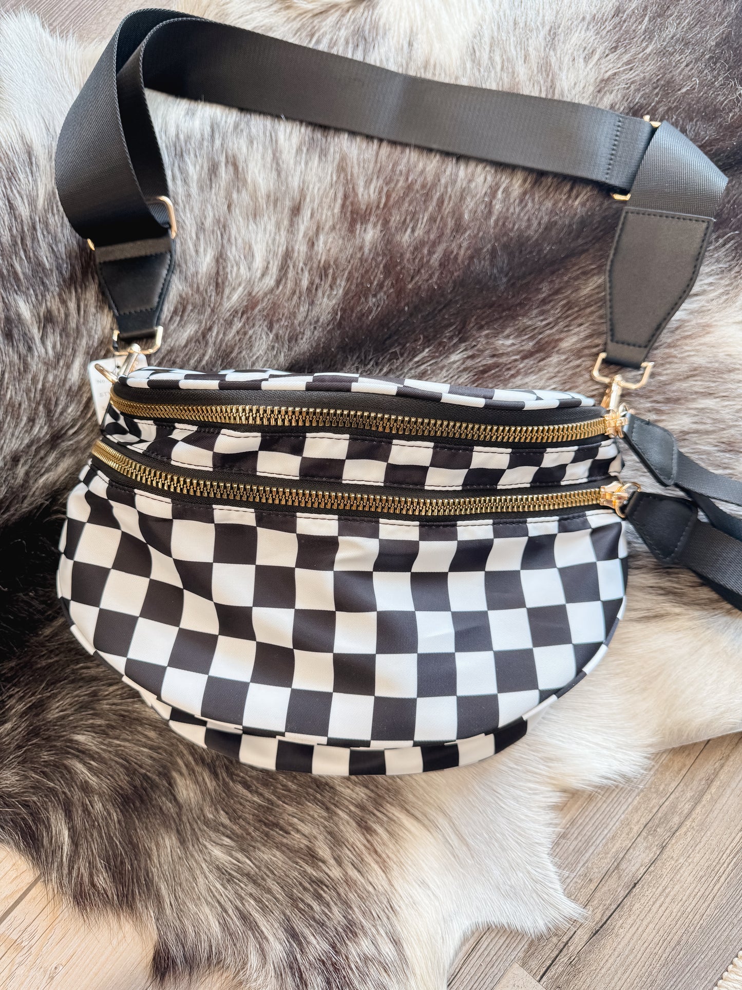 Checkered Double Zip Nylon Bag #801