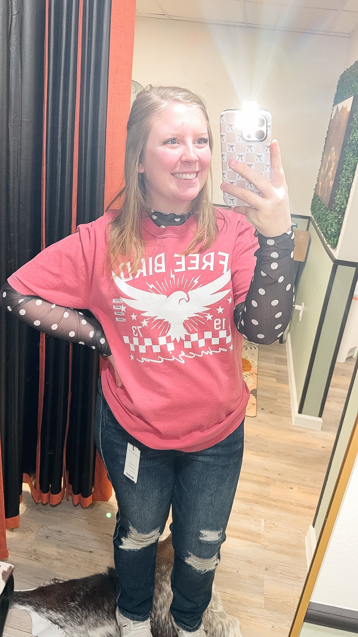 Polka Dot Mesh Long Sleeve Top