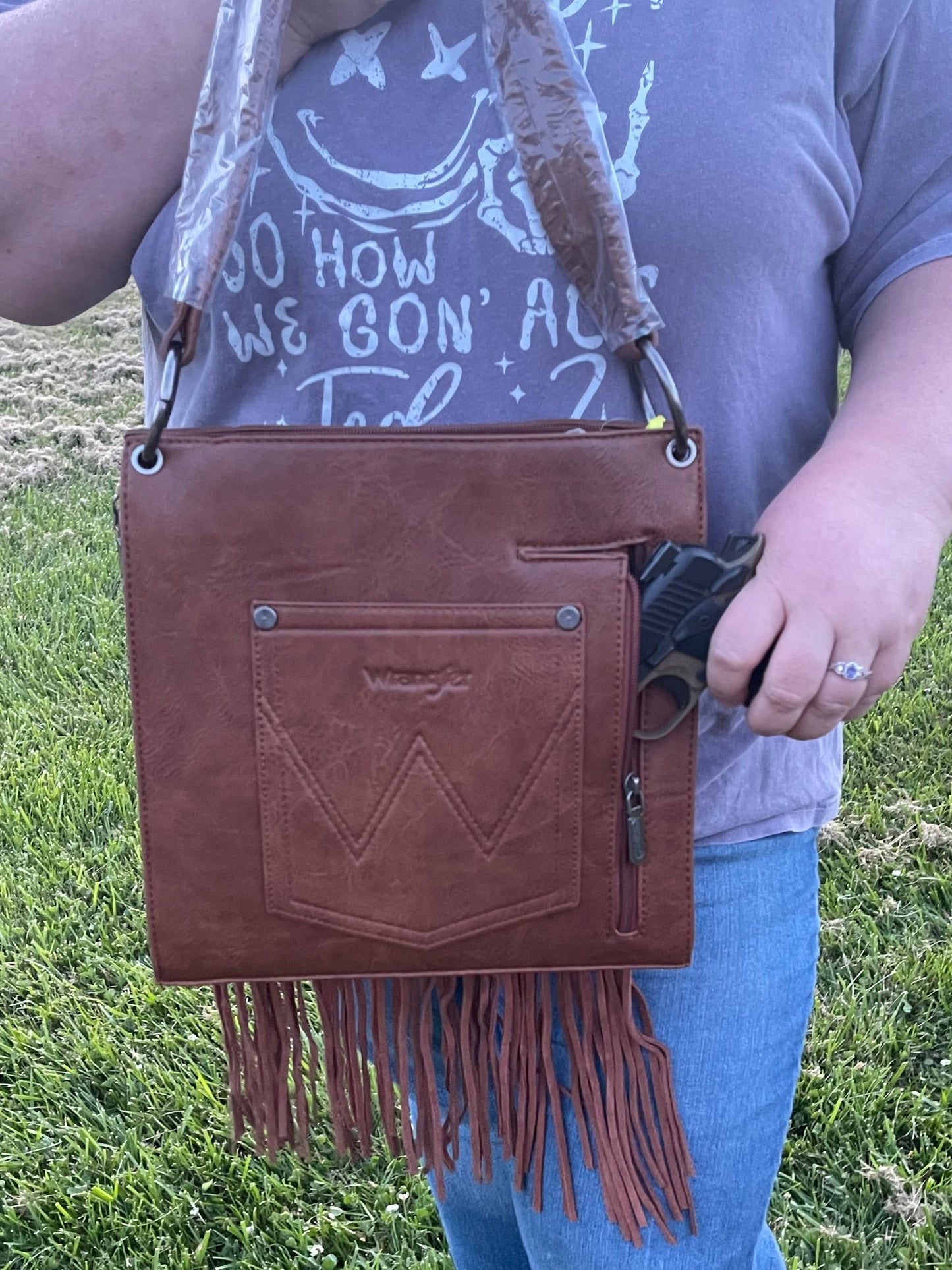 Wrangler Floral Embossed Fringe Concealed Carry Hobo/Crossbody
