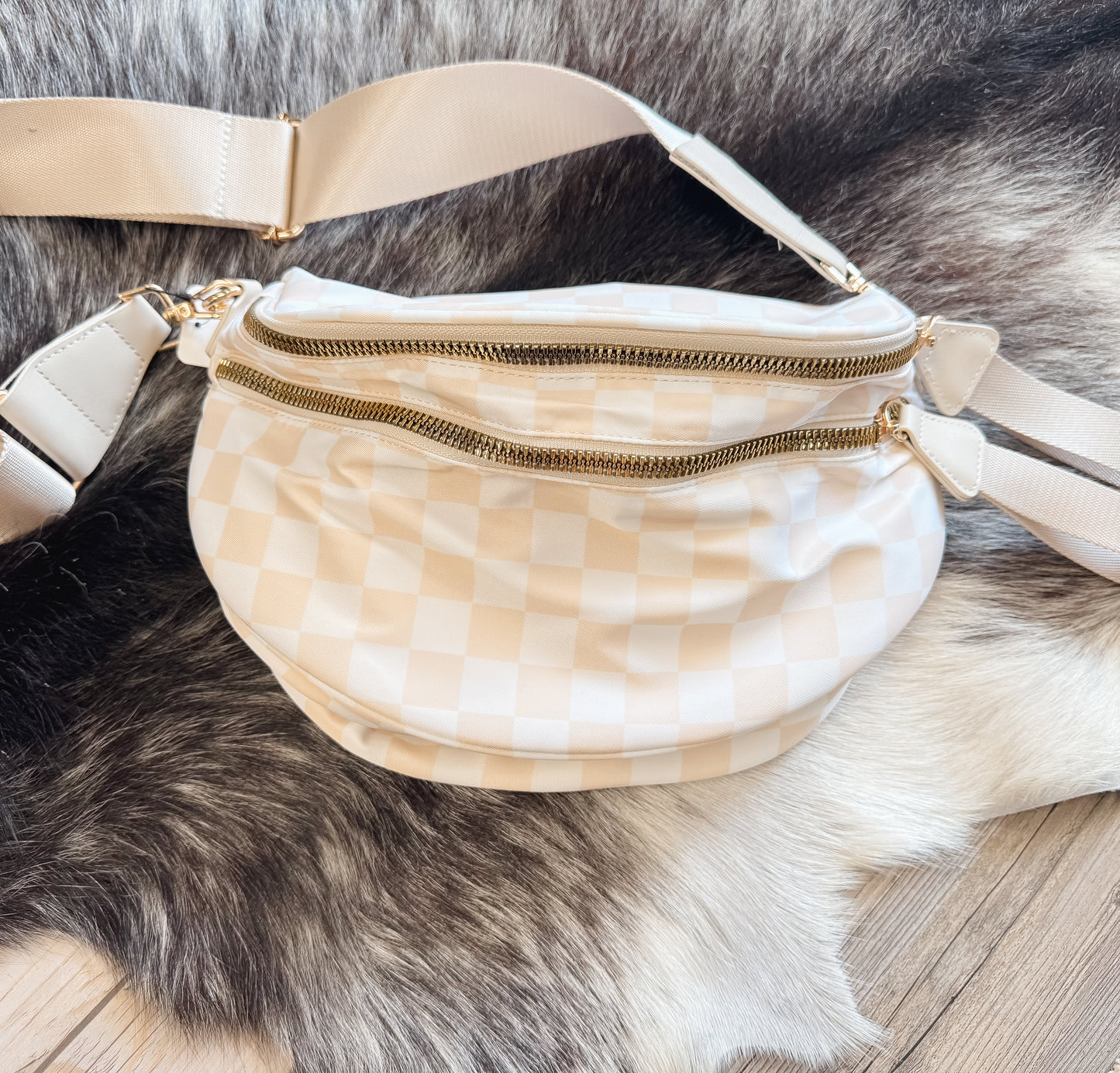 Checkered Double Zip Nylon Bag #801