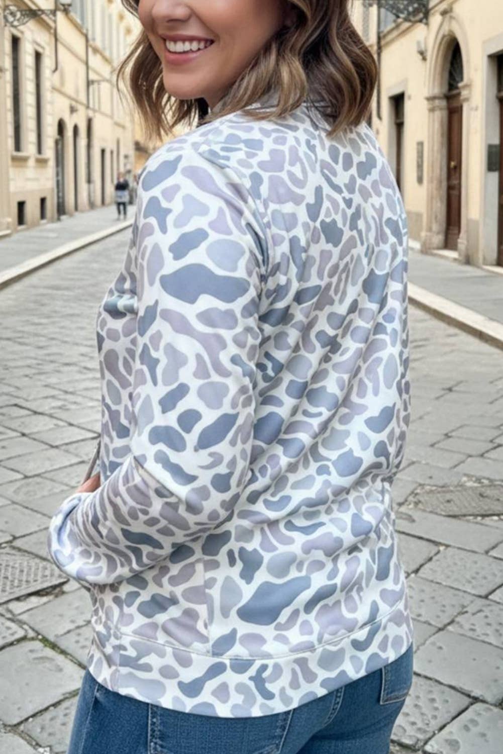 Camouflage Print Kangaroo Zip Collar Pullover Sweatshirt