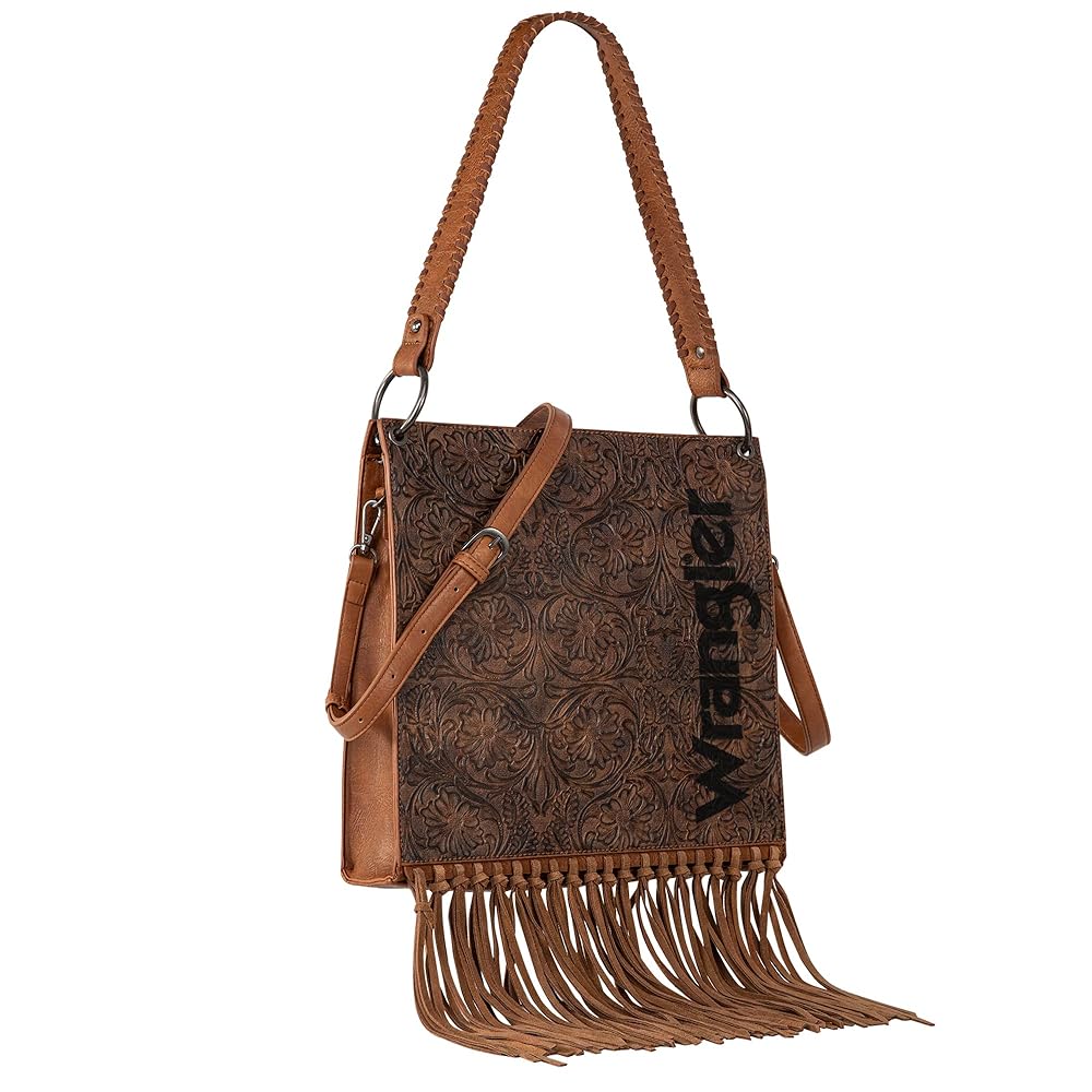 Wrangler Floral Embossed Fringe Concealed Carry Hobo/Crossbody