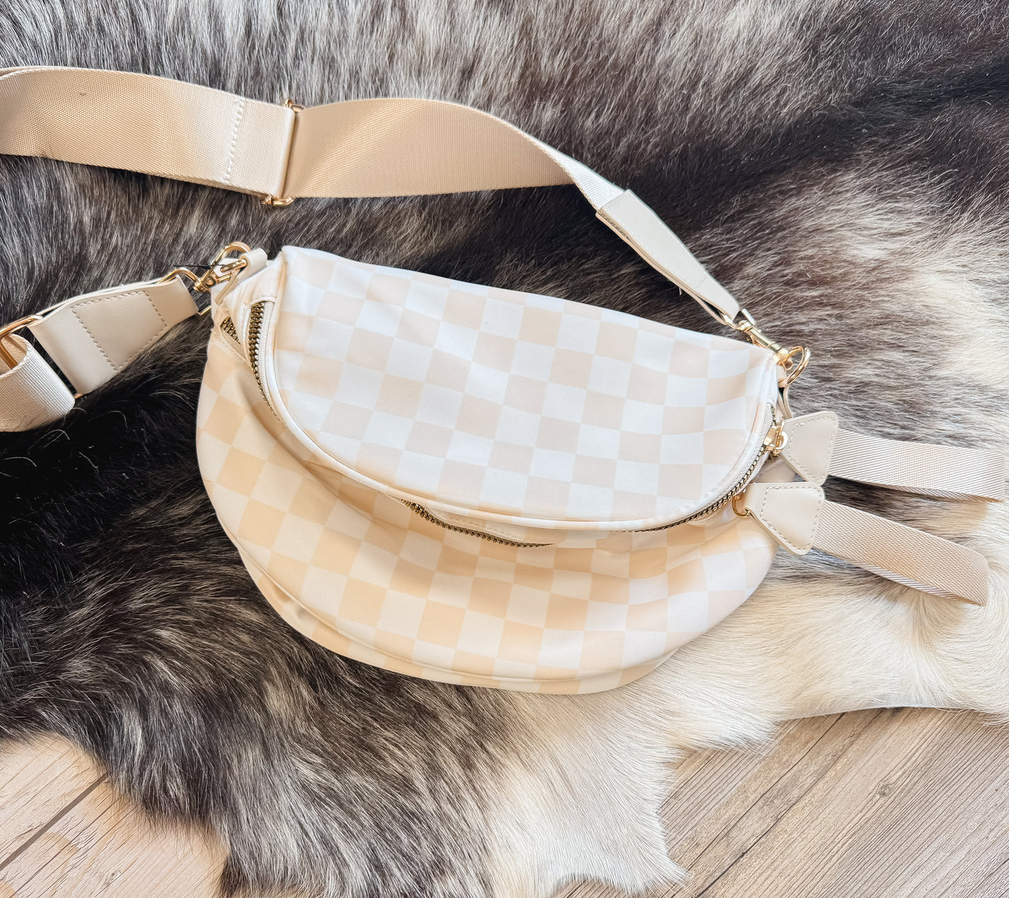 Checkered Double Zip Nylon Bag #801