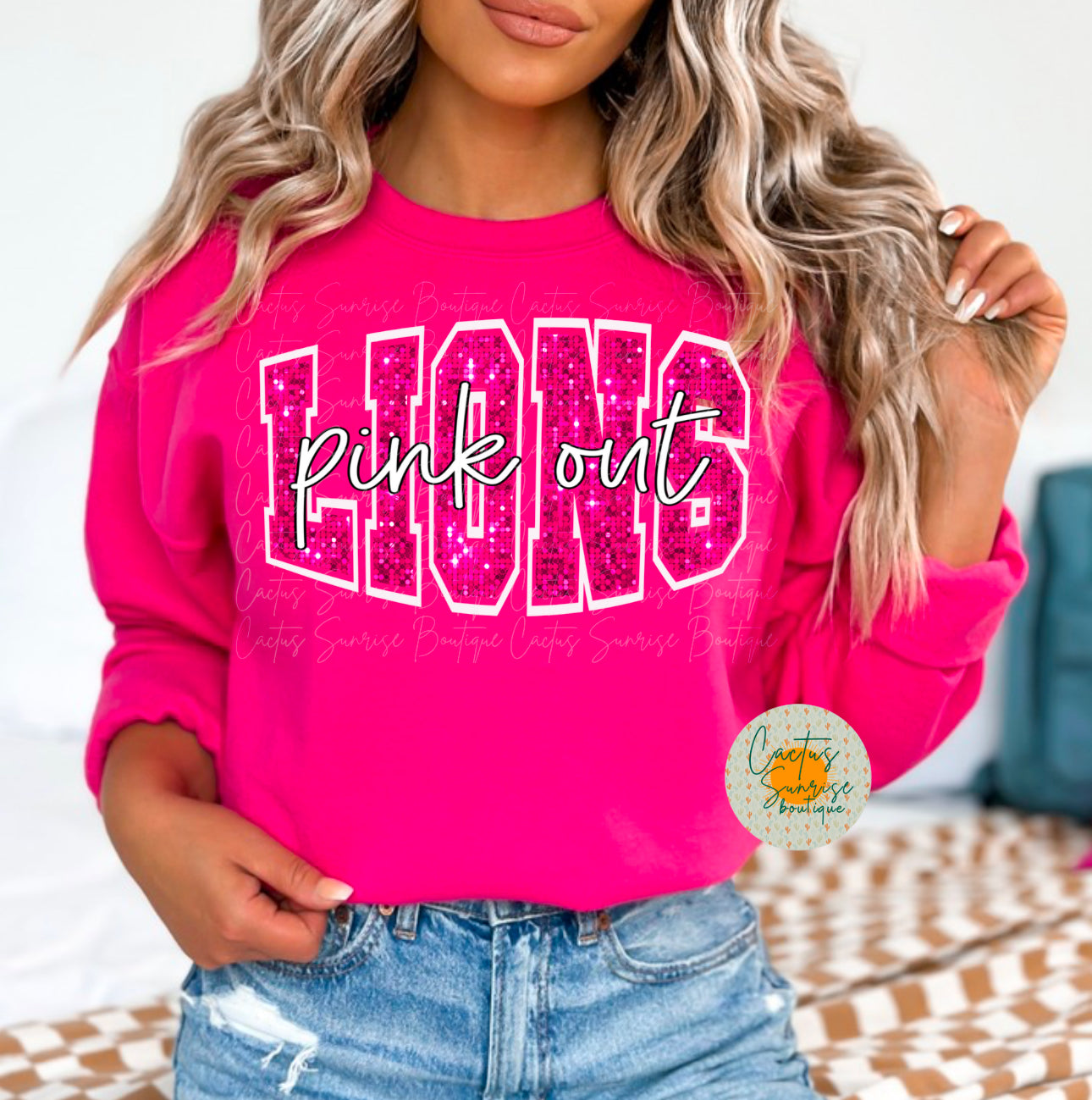 Lions Pink Out- White Outline
