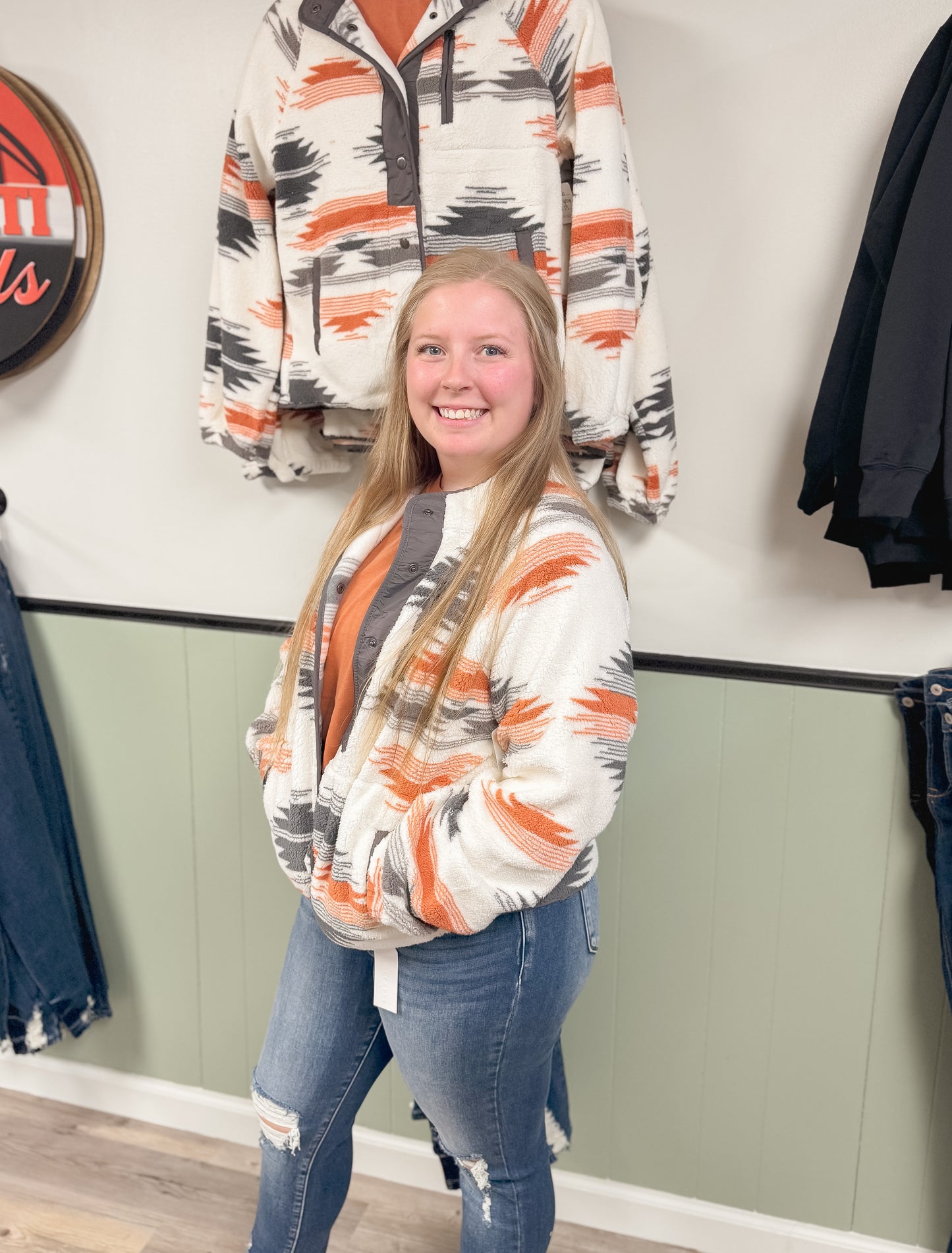 Western Aztec Fleece Buttoned Jacket