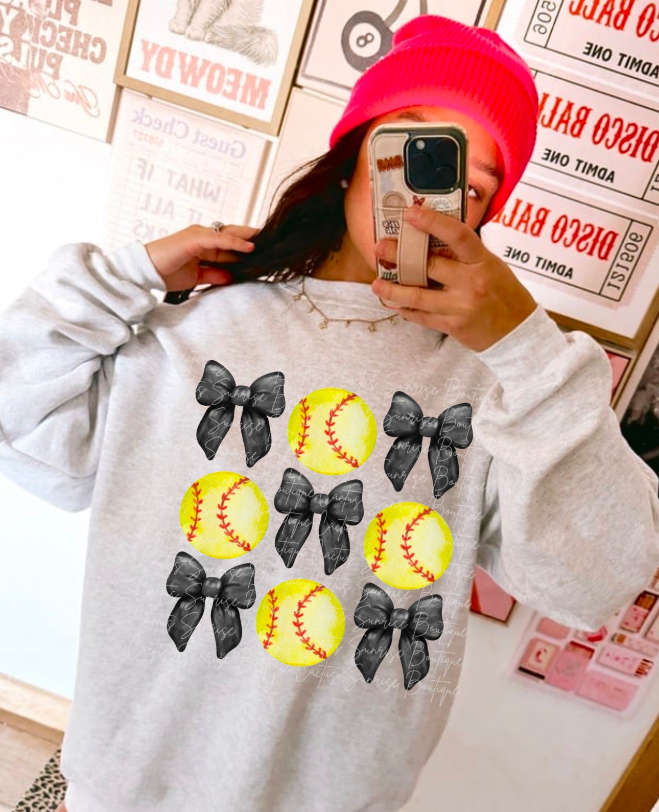 Softball Coquette Bow Black DTF Transfer