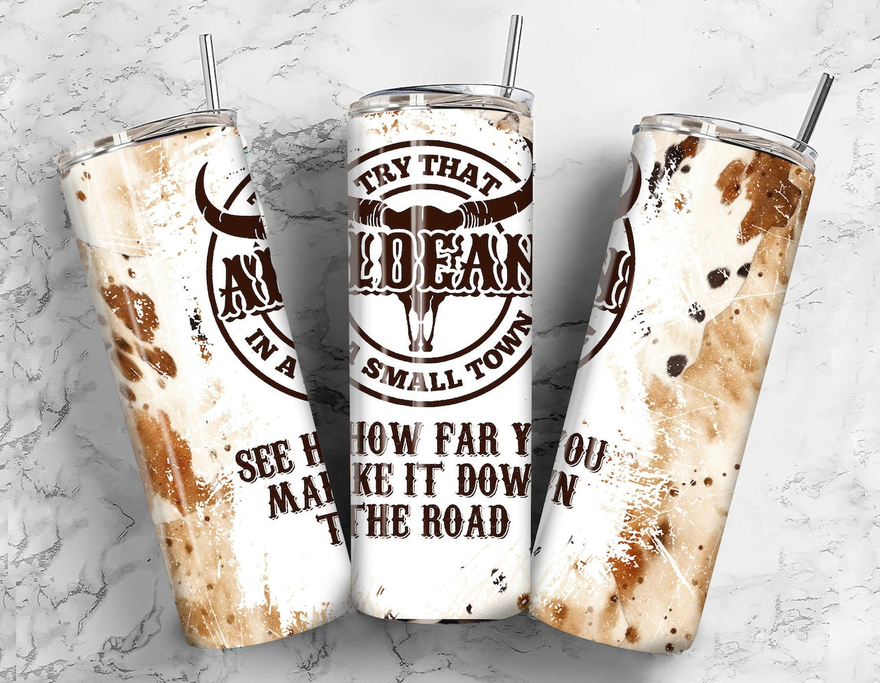 Small Town Circle CowHide Tumbler