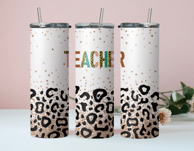 Teacher Cheetah Glitter 20oz Tumbler