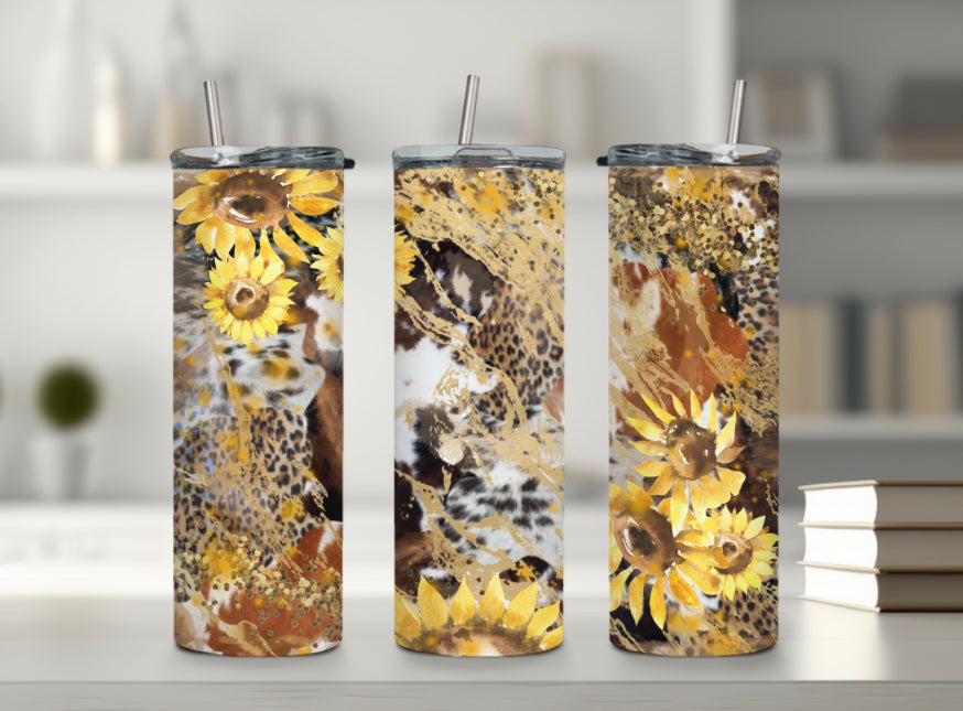 Sunflower Cheetah Cowhide Tumbler