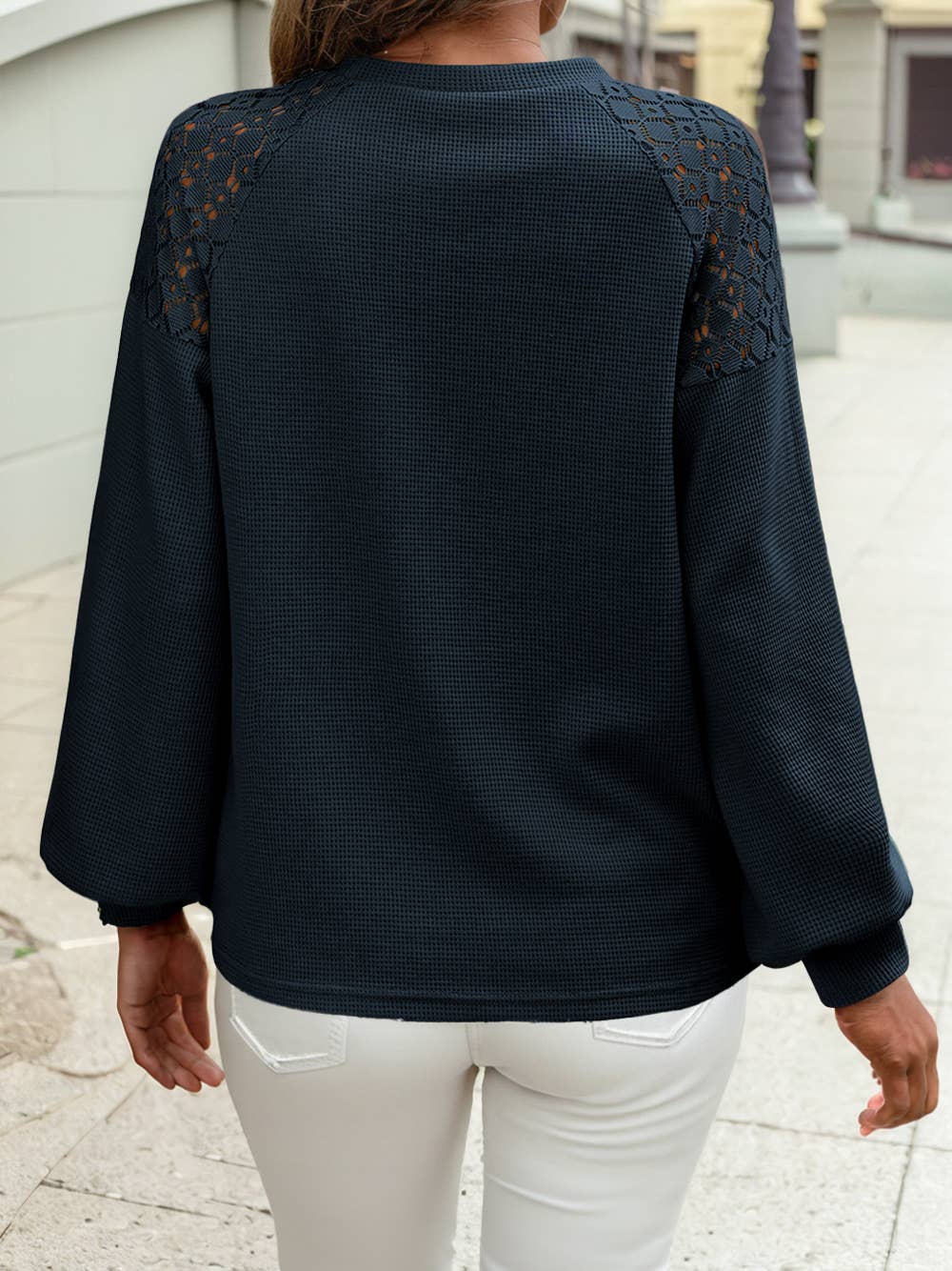 Lace Long Sleeve Textured Pullover