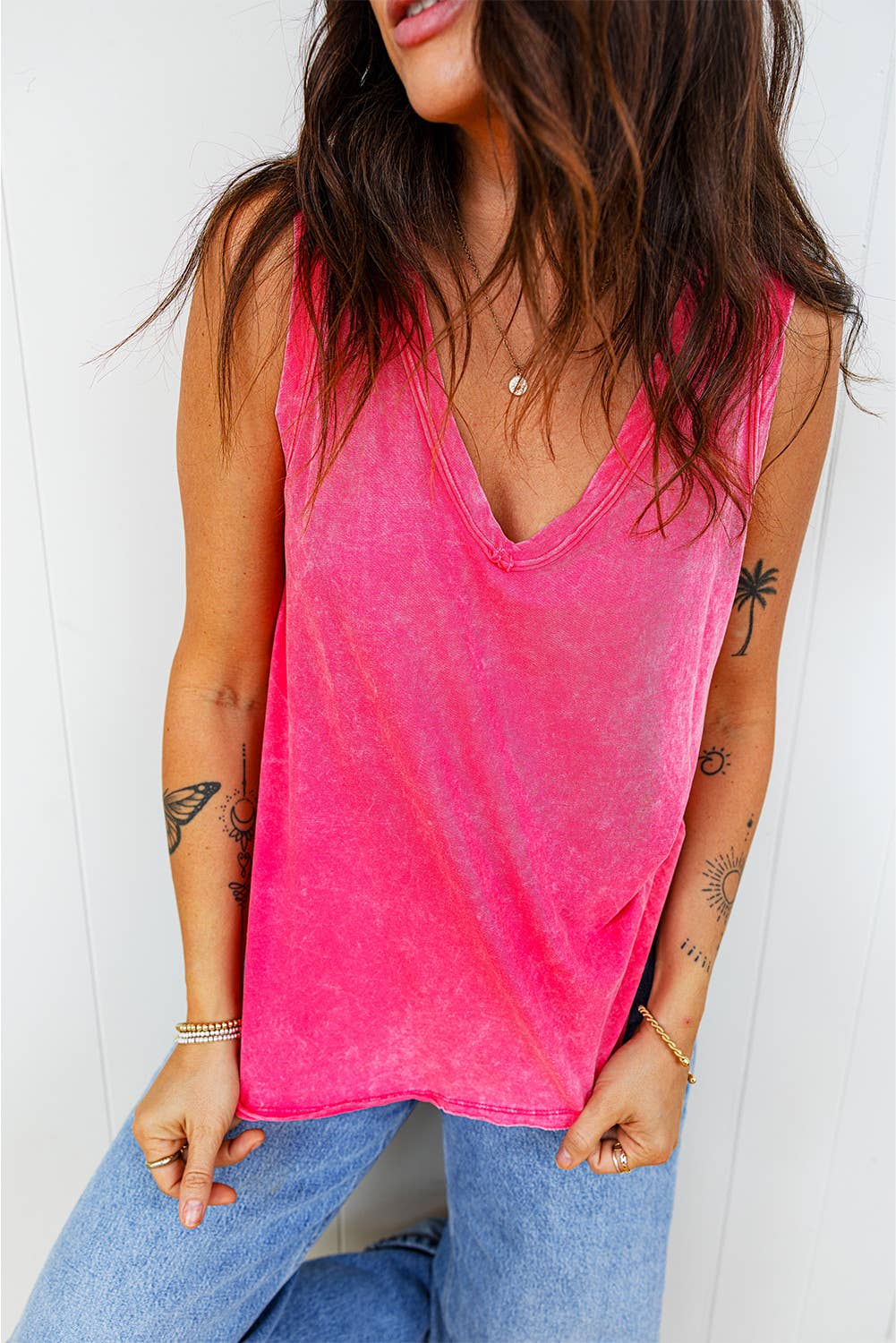 Summer Mineral Wash V Neck Tank Top