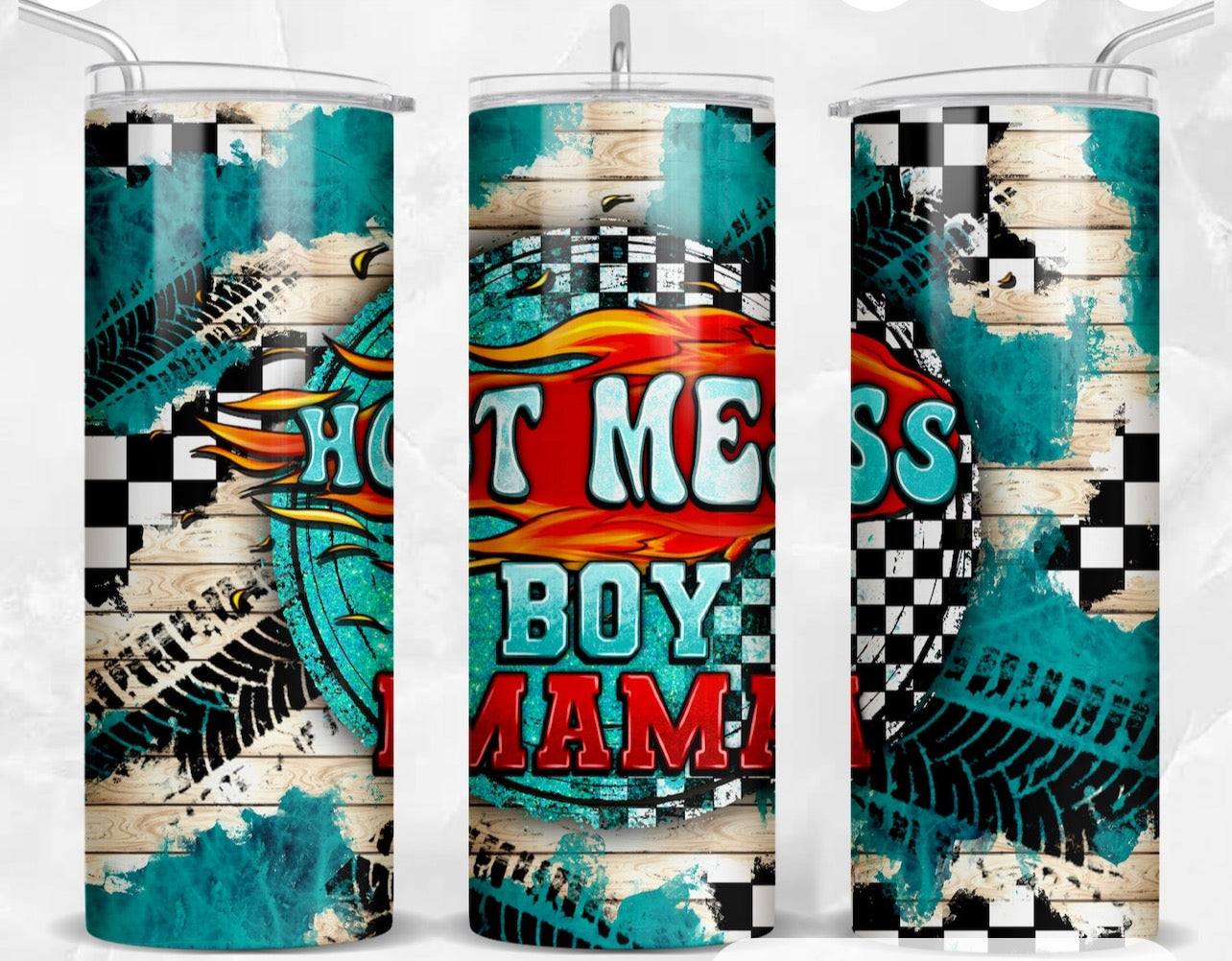 Hot Mess Boy Mama Racecar 20oz Tumbler