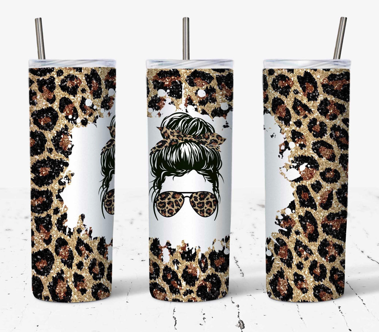 Cheetah Messy Bun 20oz Tumbler
