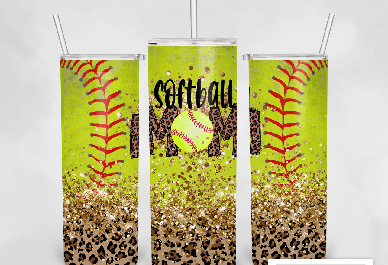 Softball Mom Glitter/Cheetah 20oz Tumbler