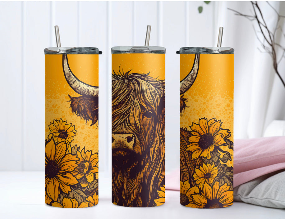 Highland Cow Sunflower Tumbler