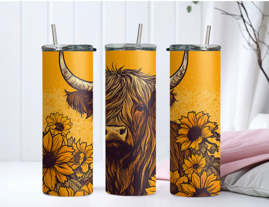 Highland Cow Sunflower Tumbler