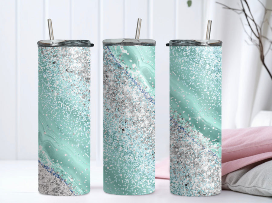 Glitter teal/silver Tumbler