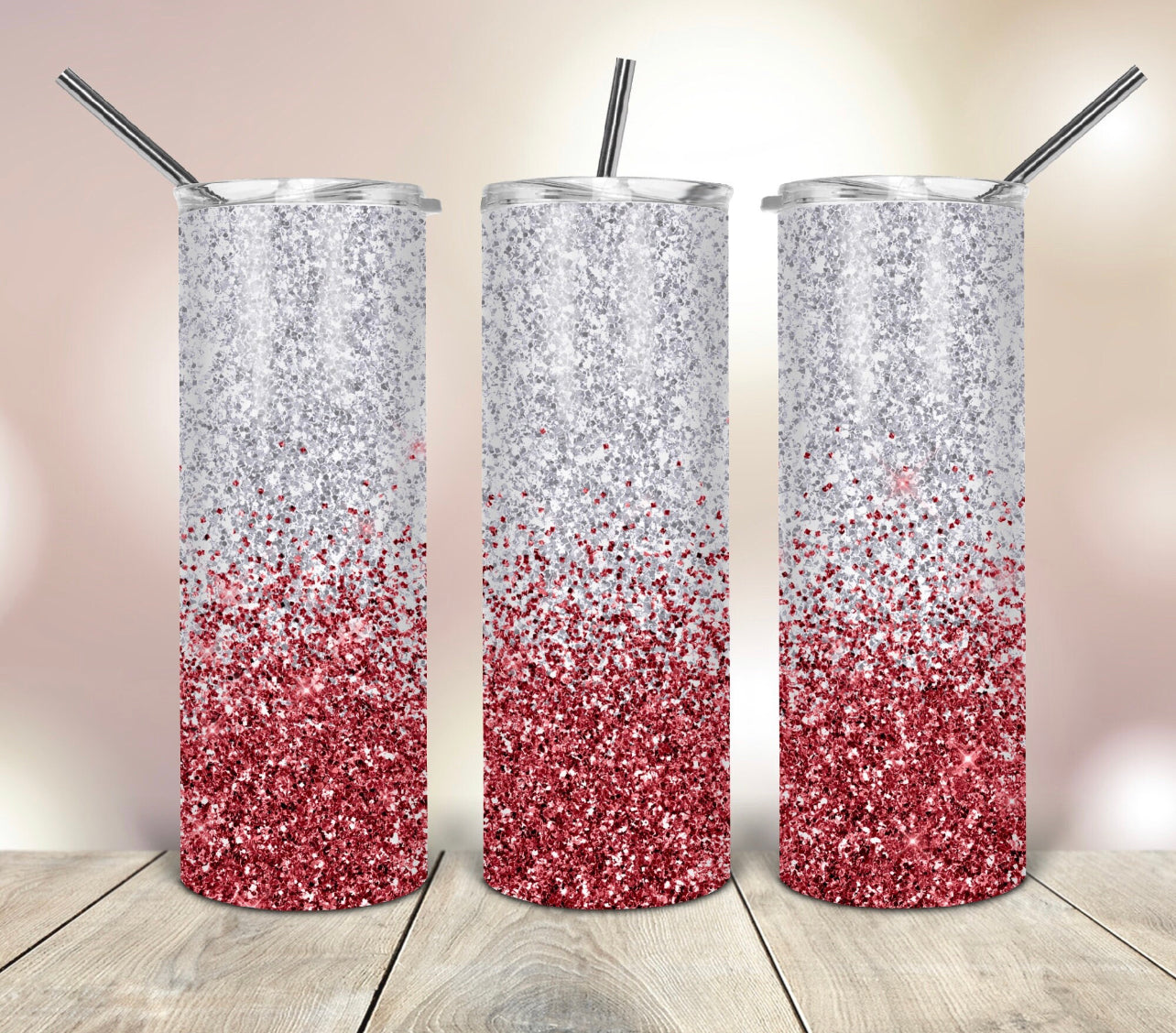 Silver/Red Glitter 20oz Tumbler