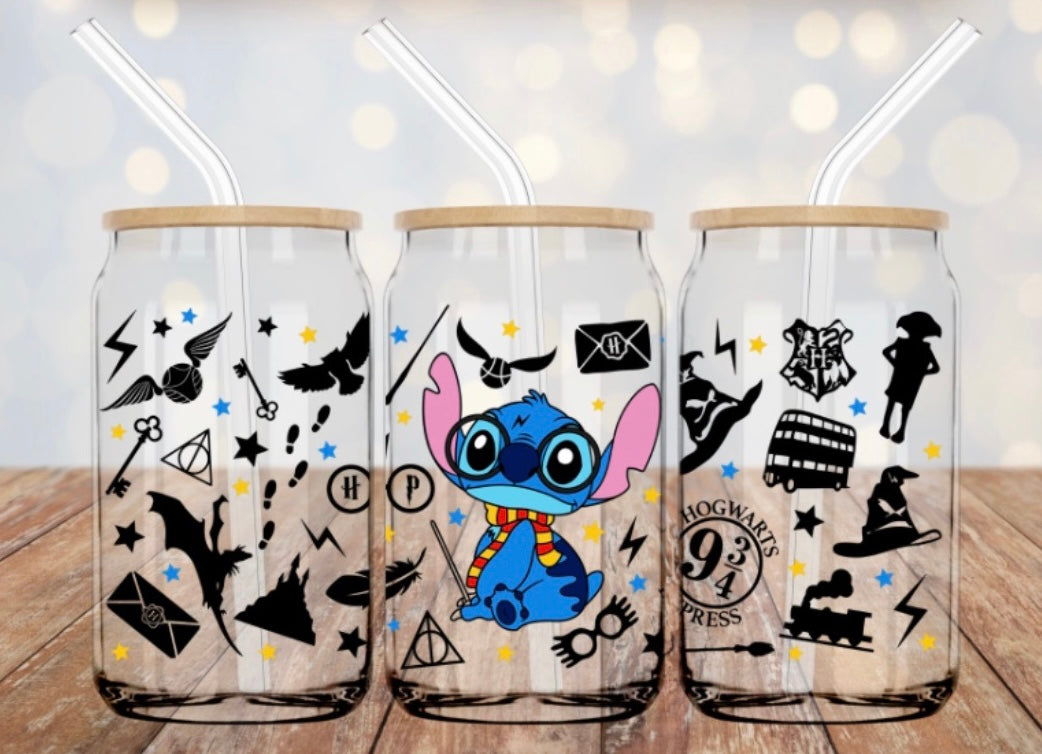Stitch Harry Potter Glass Tumbler 16oz