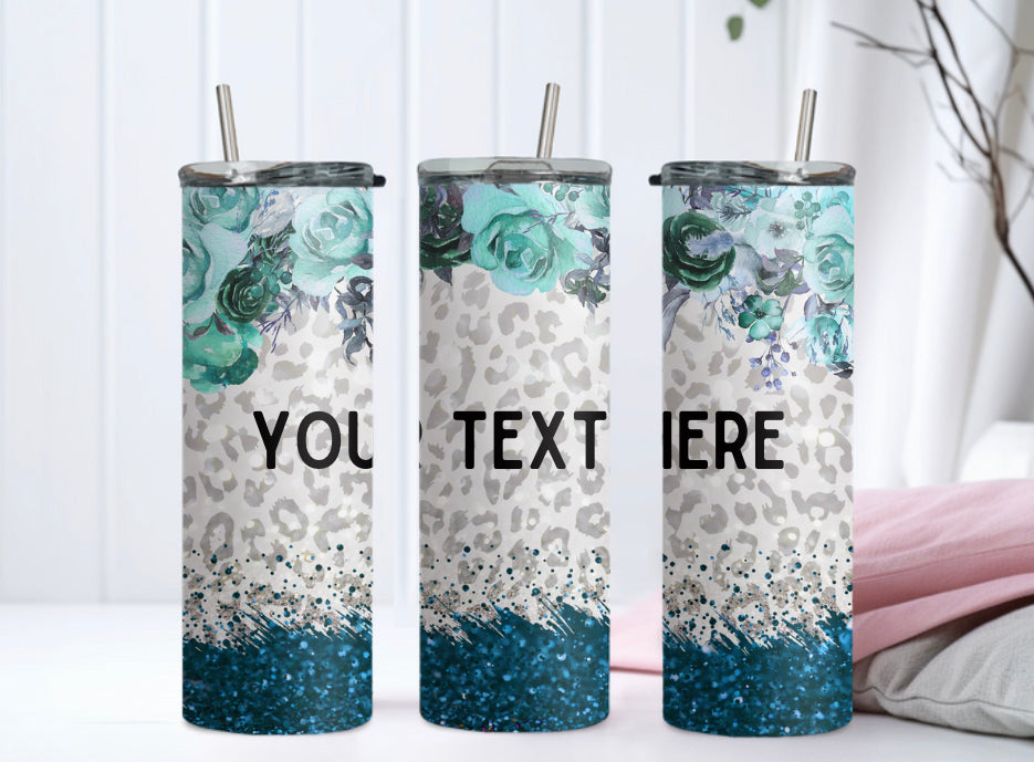 Cheetah Teal Flower Tumbler