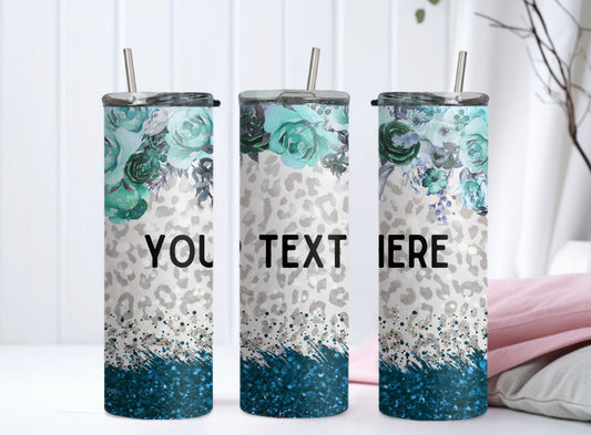 Cheetah Teal Flower Tumbler