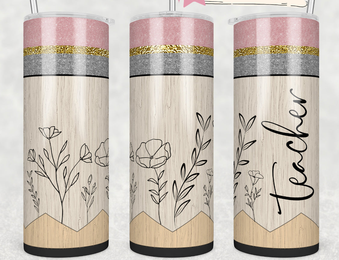 Teacher Flower Pencil 20oz Tumbler