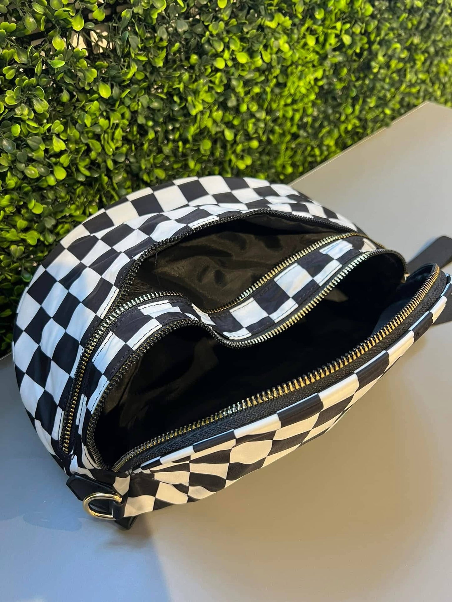 Checkered Double Zip Nylon Bag #801