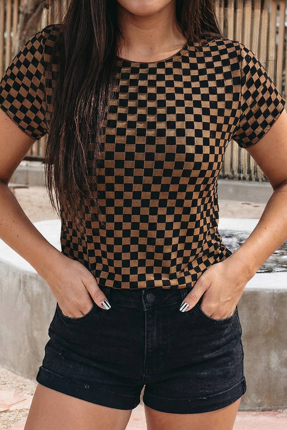 Checkerboard Round Neck Summer T Shirt
