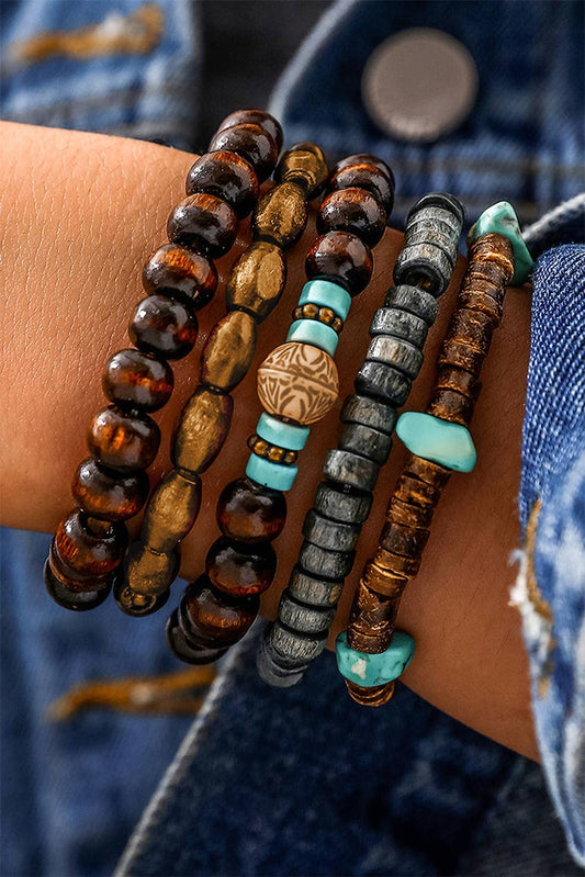 Boho Turquoise Wooden Beaded Multi Layer Bracelet