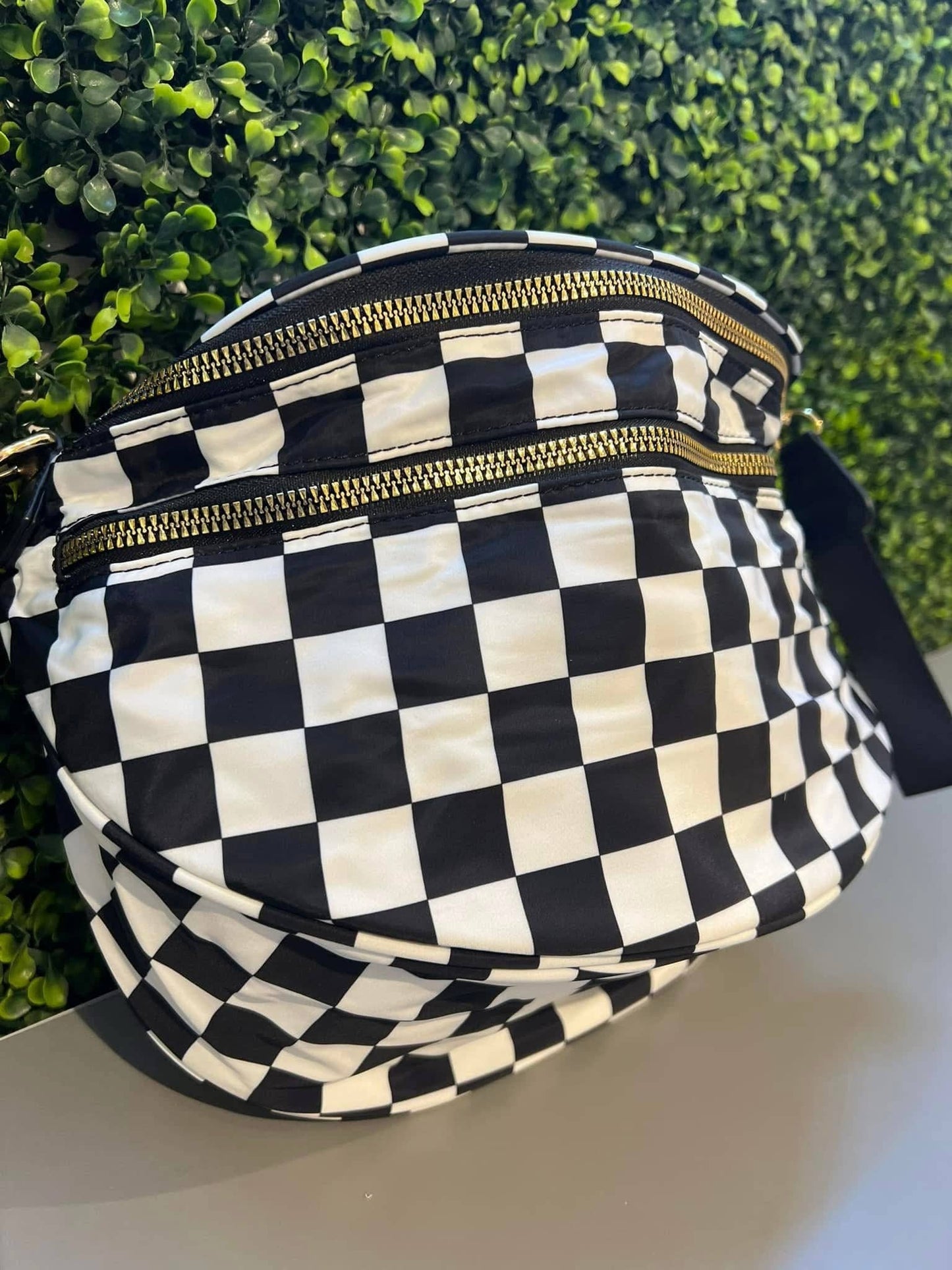Checkered Double Zip Nylon Bag #801