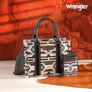 Wrangler Aztec Small Tote/Crossbody and Card Case Set 2Pc- Black