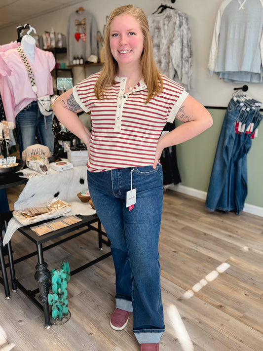 Half Buttons Round Neck T Shirt