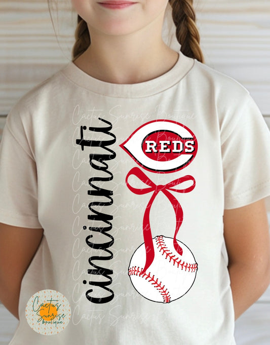 Cincinnati Baseball Bow Youth/Toddler/Onesie Tee