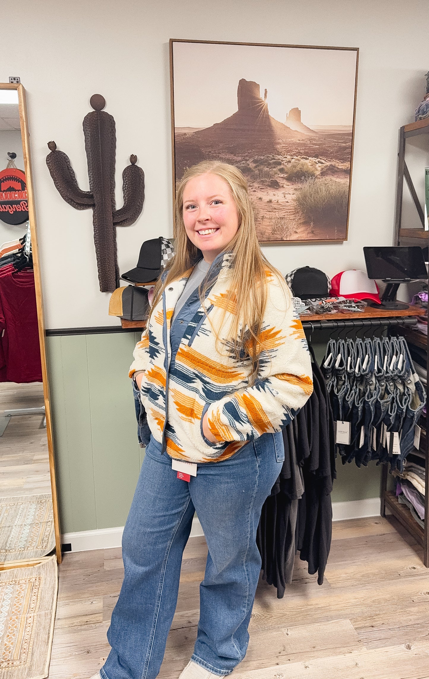 Western Aztec Fleece Buttoned Jacket