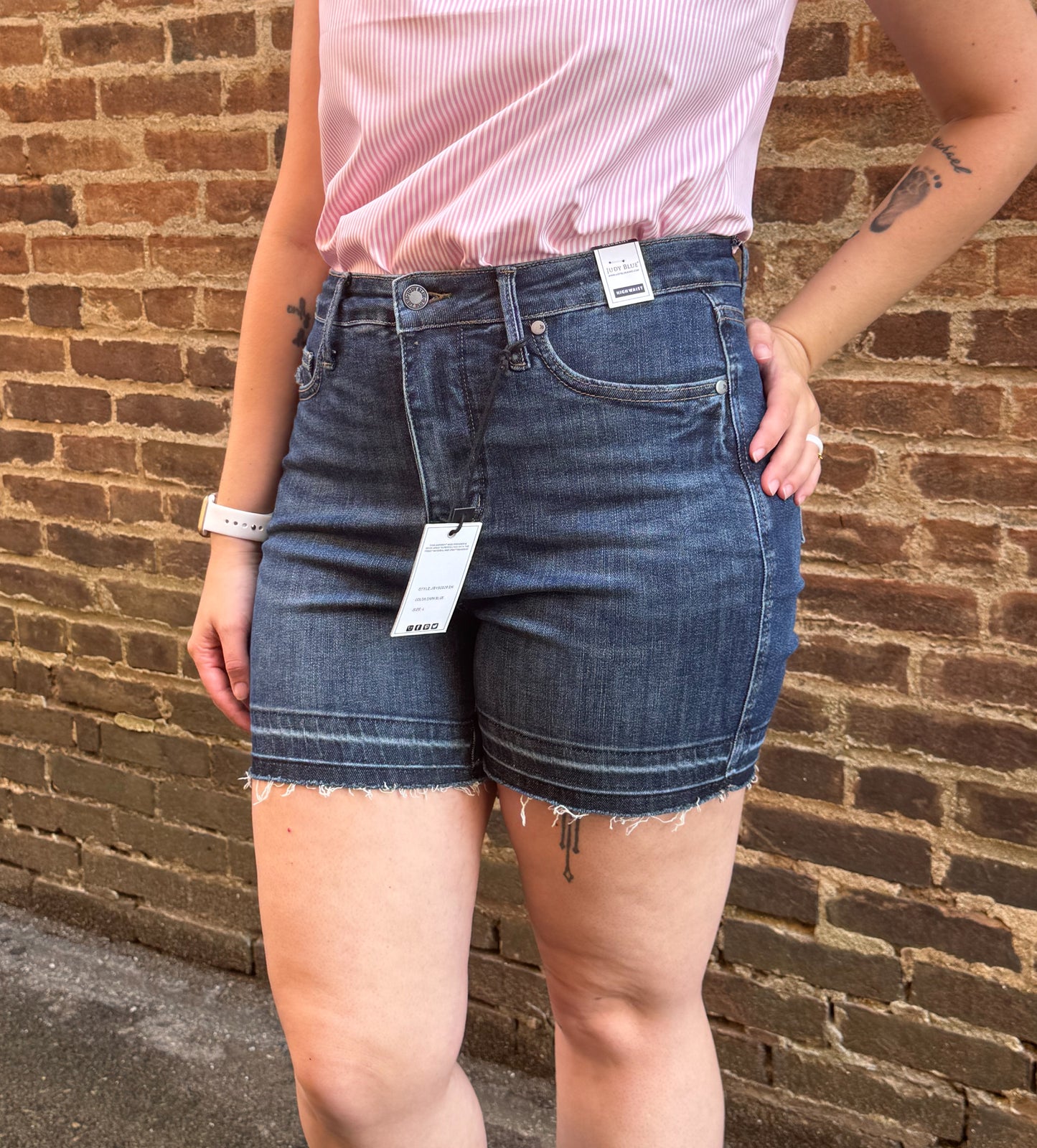 Judy Blue High Waist Tummy Control Destroy Release Hem Denim Short 150329