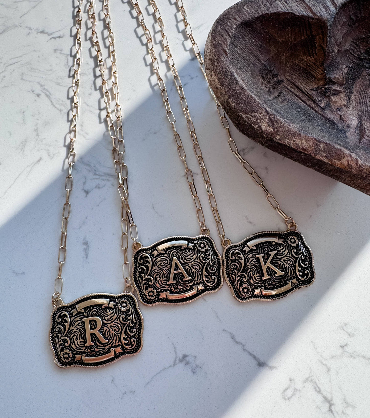 Western Initial Buckle Pendant Necklace