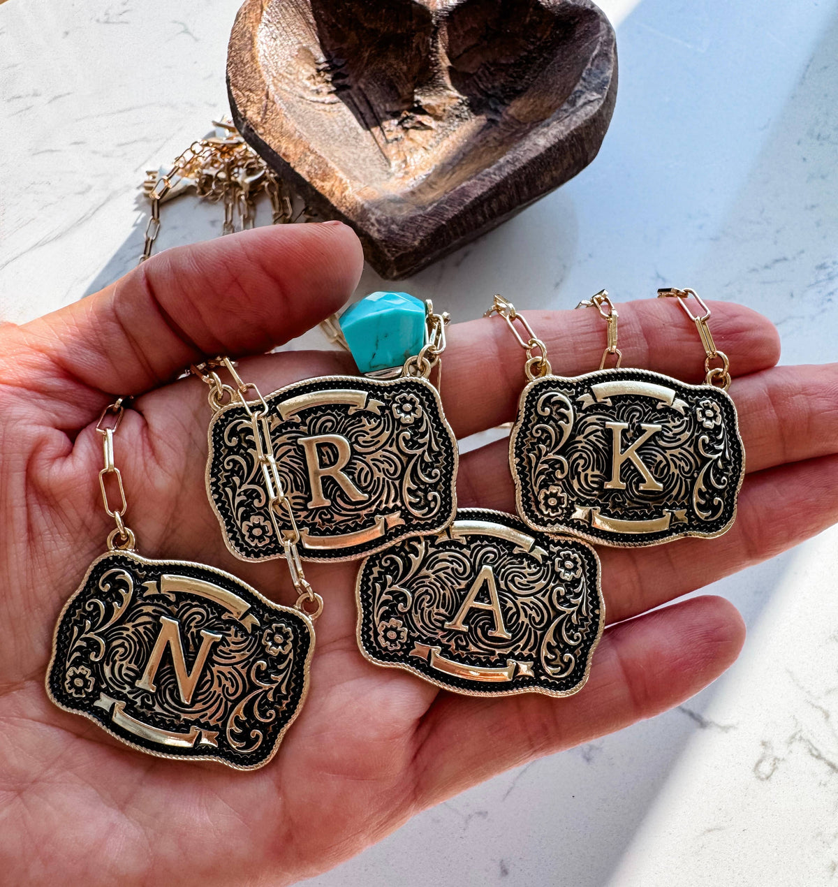 Western Initial Buckle Pendant Necklace