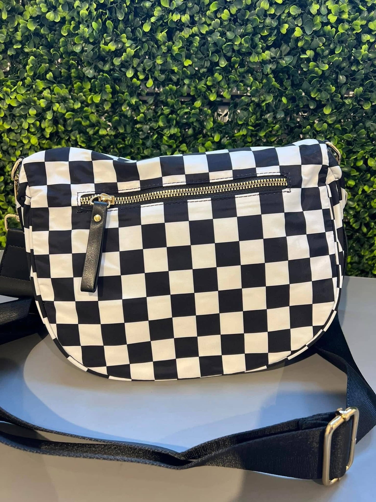 Checkered Double Zip Nylon Bag #801