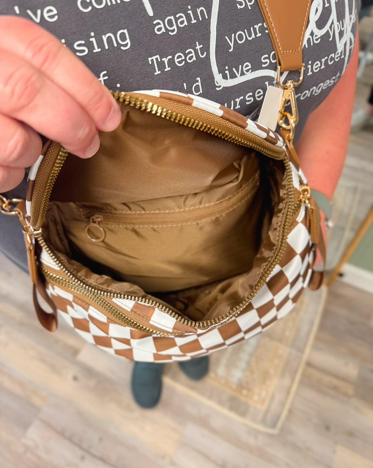 Checkered Double Zip Nylon Bag #801