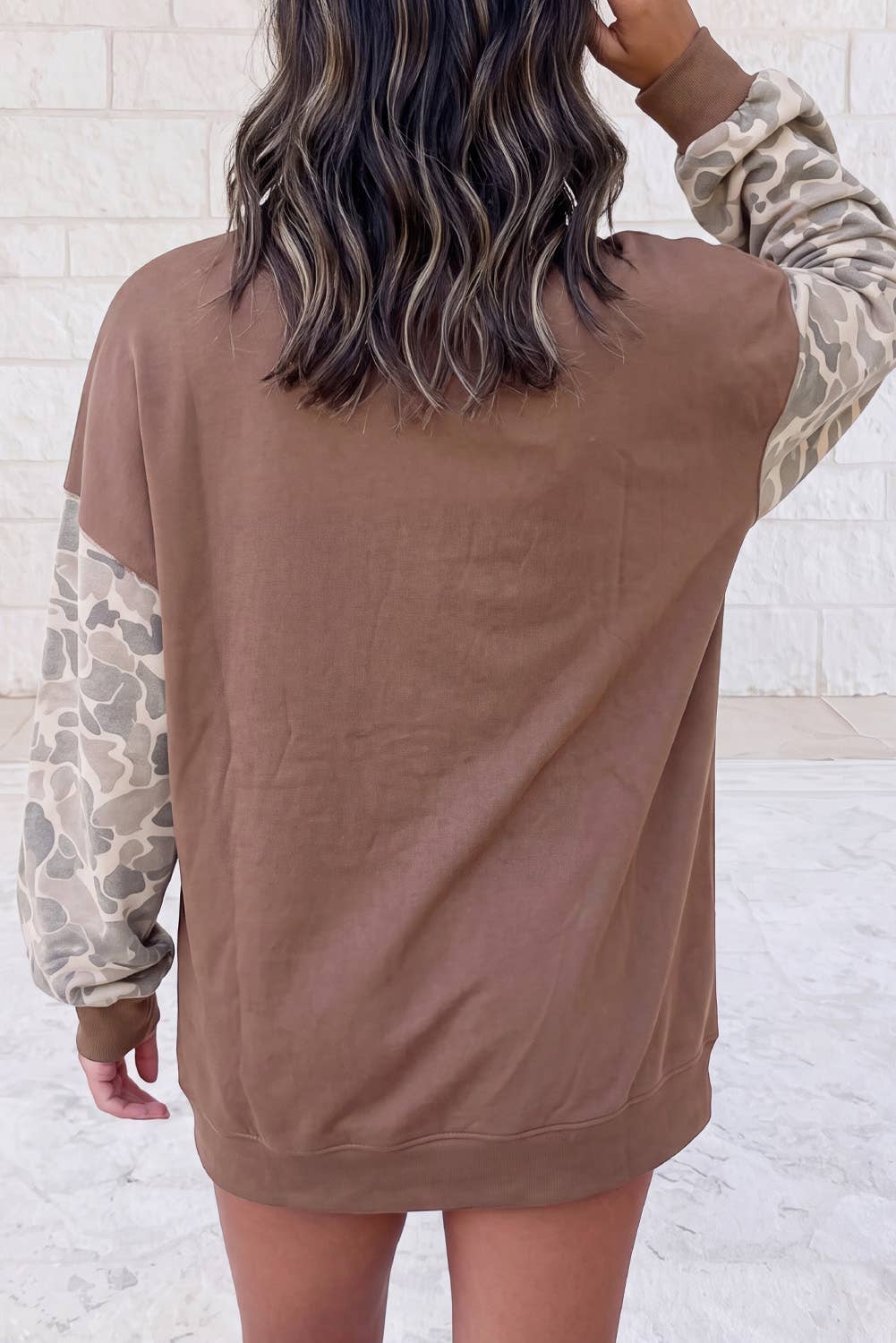 Camouflage Sleeve Crew Neck Pullover Sweatshirt S–4X