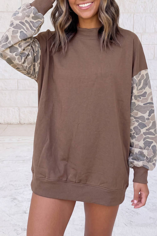 Camouflage Sleeve Crew Neck Pullover Sweatshirt S–4X