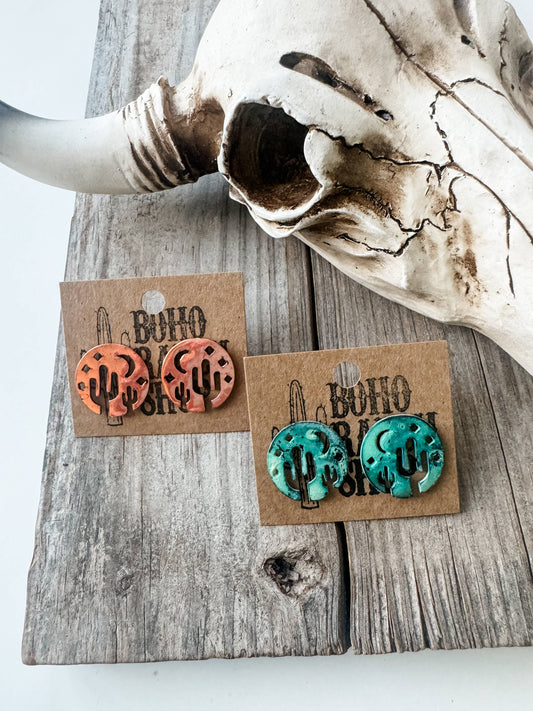 Desert Sky Western Stud Earrings - Moon Cactus