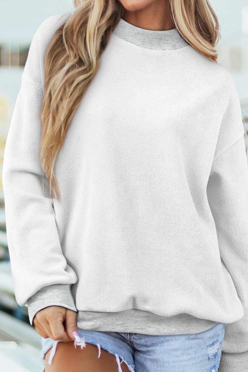 Drop Shoulder Blank Reversible Mock Neck Sweatshirt S-4X