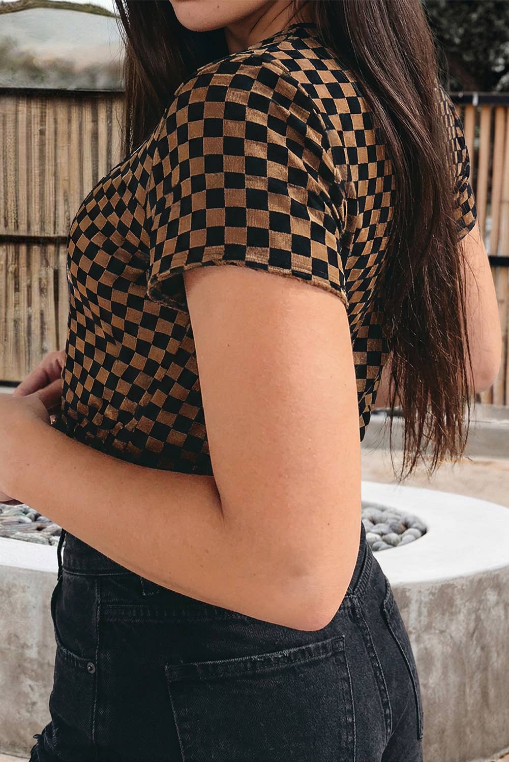 Checkerboard Round Neck Summer T Shirt