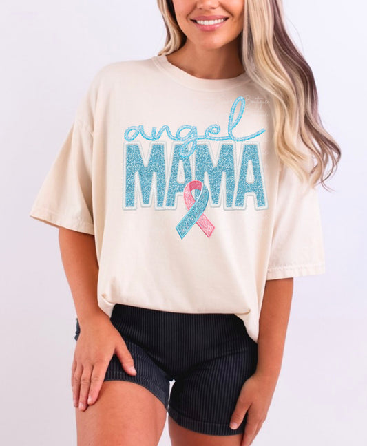 Angel Mama Blue Faux Embroidery DTF Transfer