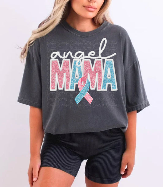 Angel Mama- Pink/Blue Faux Embroidery
