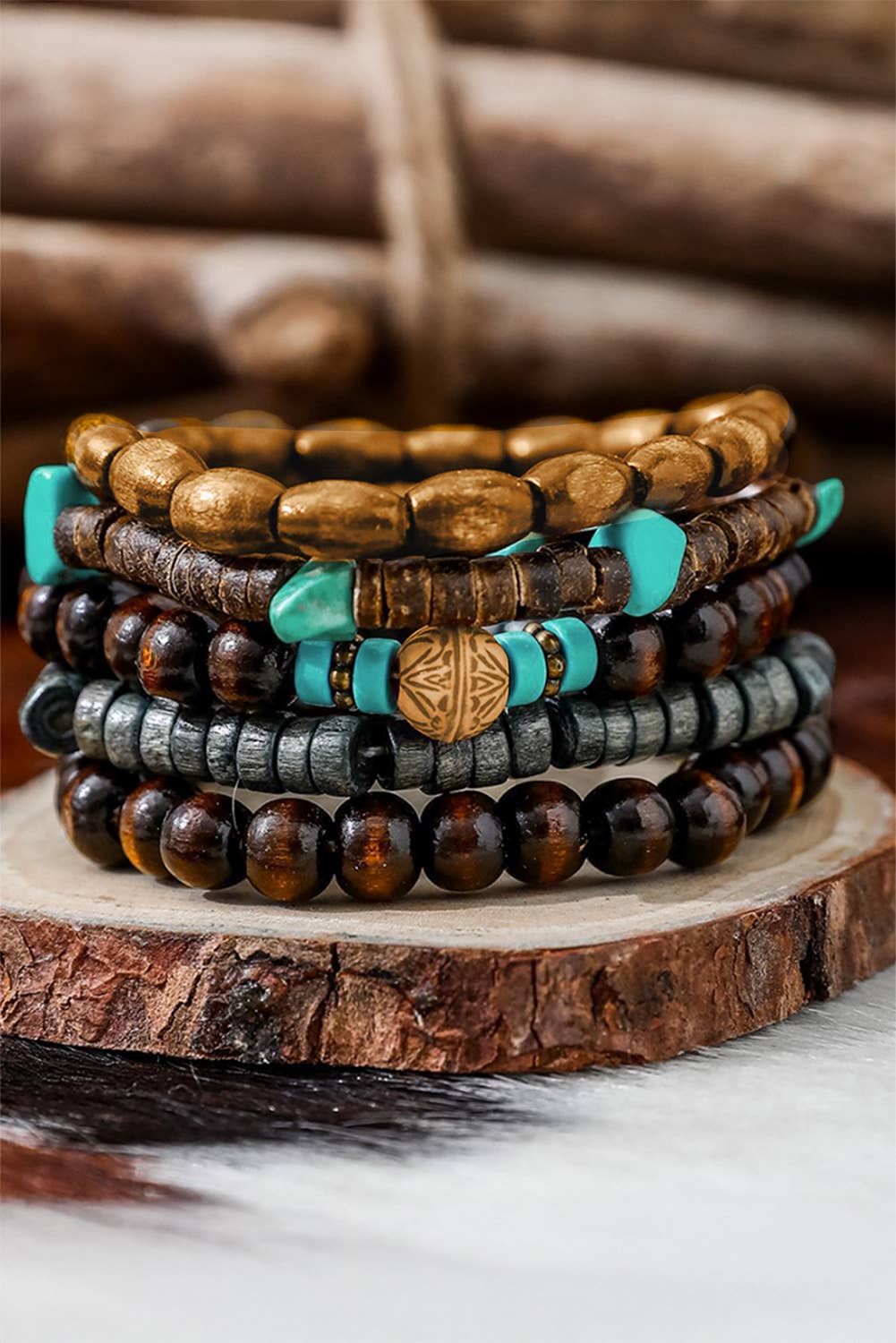 Boho Turquoise Wooden Beaded Multi Layer Bracelet