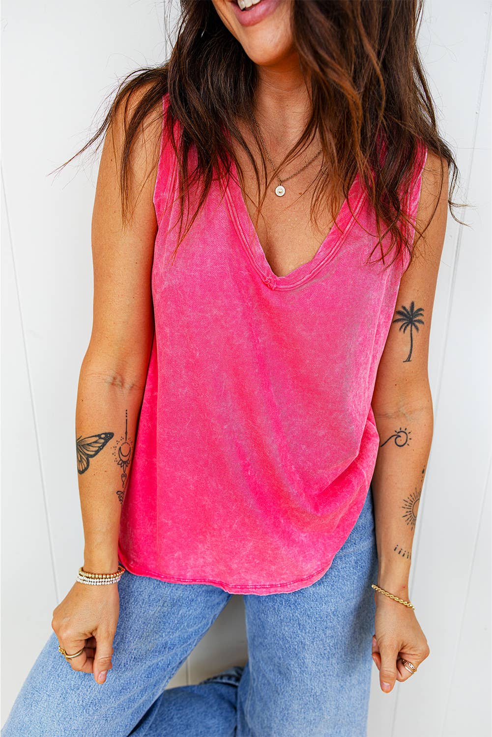 Summer Mineral Wash V Neck Tank Top