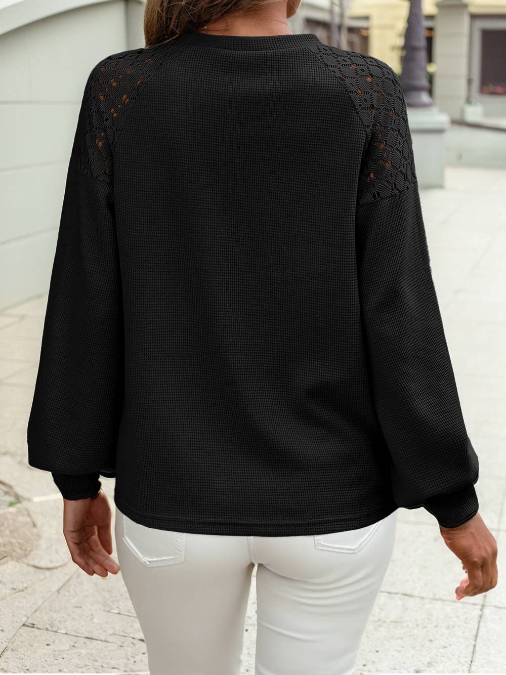 Lace Long Sleeve Textured Pullover